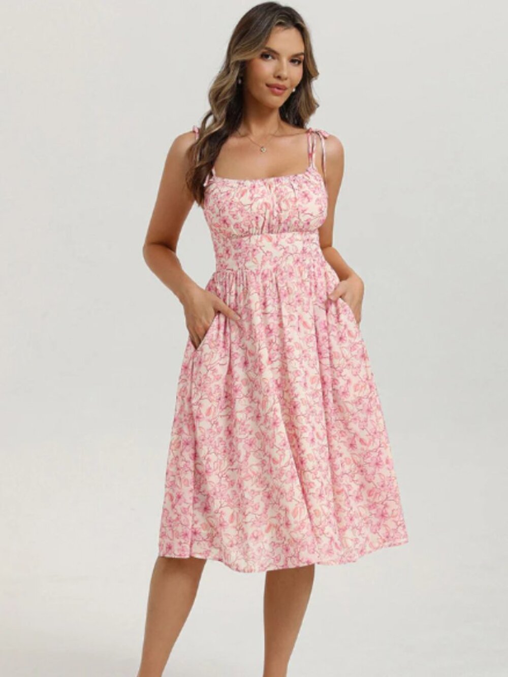 Women's Casual Midi Sundress with Pockets